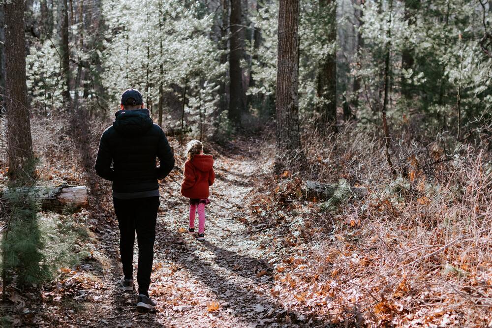 Gåruter i København - far og datter går i skov